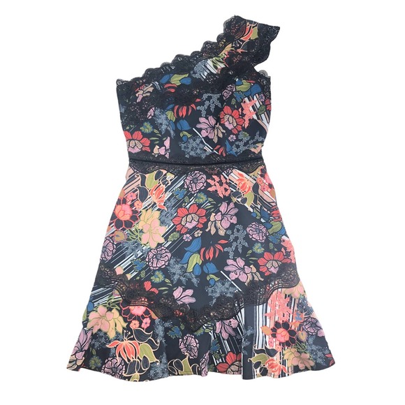 Foxiedox NEW Womens Size 4 Retro Flowers One-Shoulder Party Mini Dress - Picture 9 of 10